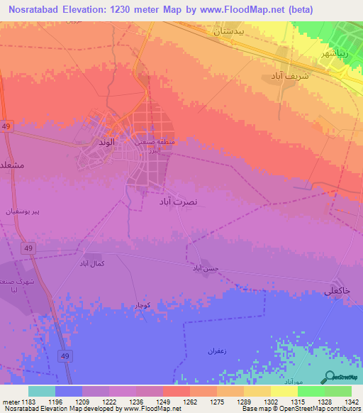 Nosratabad,Iran Elevation Map