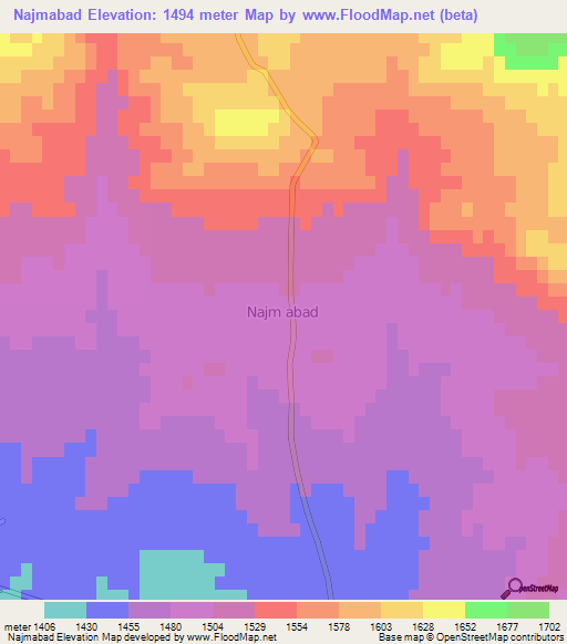 Najmabad,Iran Elevation Map