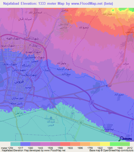 Najafabad,Iran Elevation Map