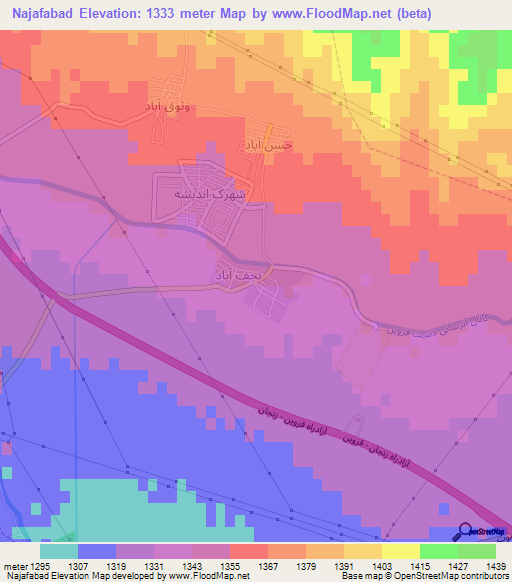Najafabad,Iran Elevation Map