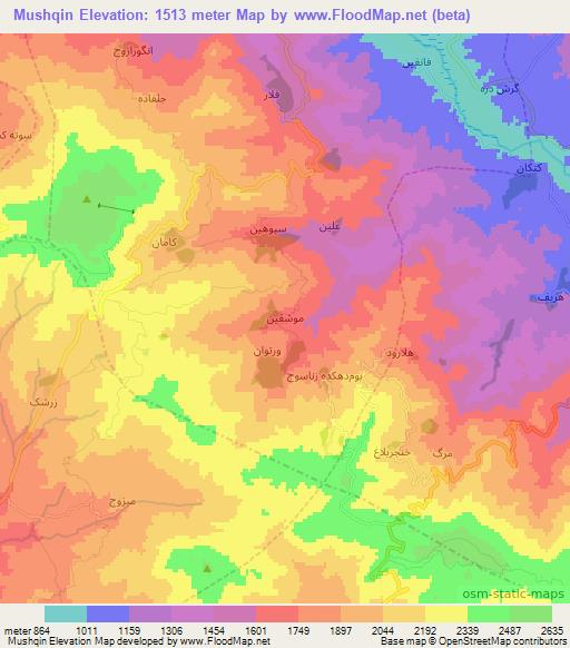 Mushqin,Iran Elevation Map