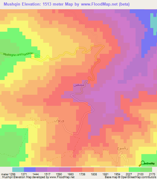 Mushqin,Iran Elevation Map