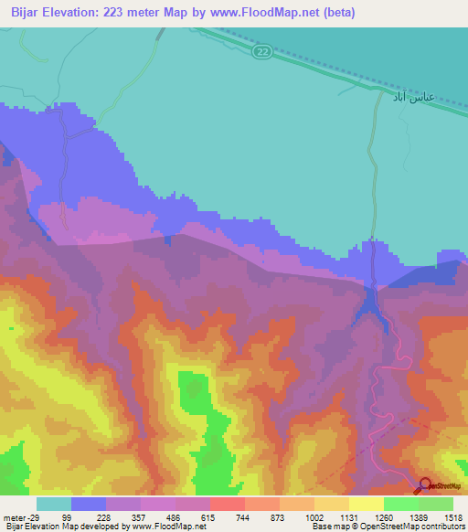 Bijar,Iran Elevation Map