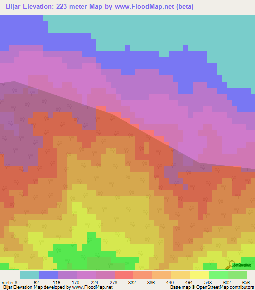 Bijar,Iran Elevation Map