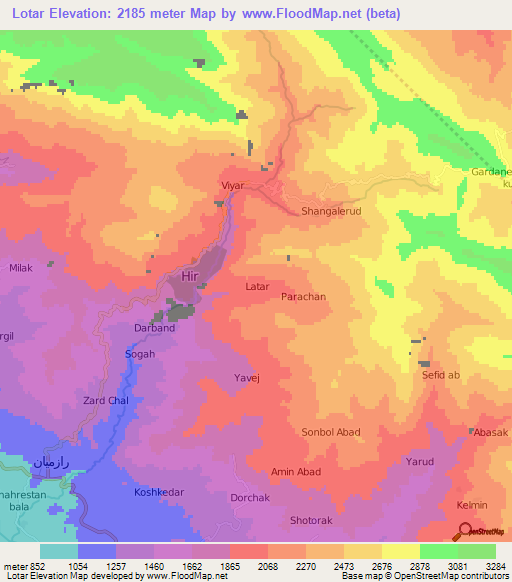 Lotar,Iran Elevation Map