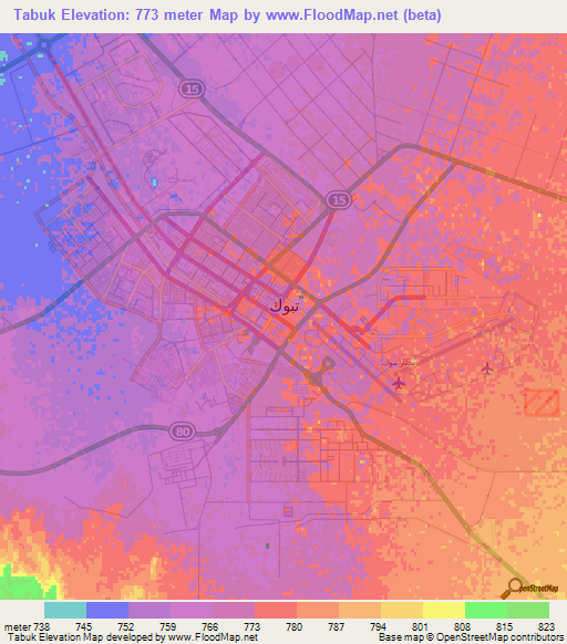 Tabuk,Saudi Arabia Elevation Map