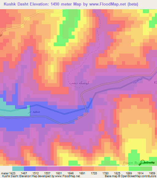 Kushk Dasht,Iran Elevation Map