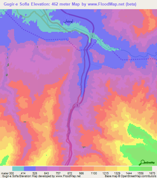 Gugir-e Sofla,Iran Elevation Map