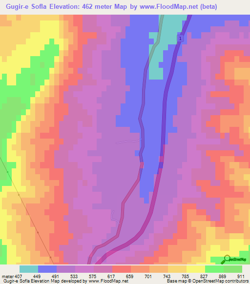 Gugir-e Sofla,Iran Elevation Map