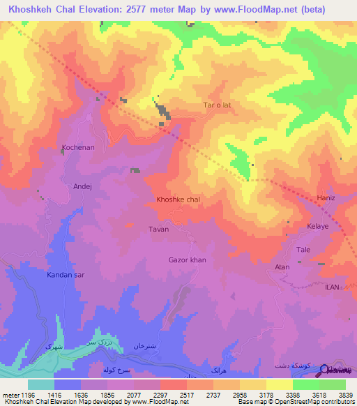 Khoshkeh Chal,Iran Elevation Map