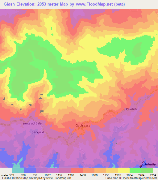 Giash,Iran Elevation Map