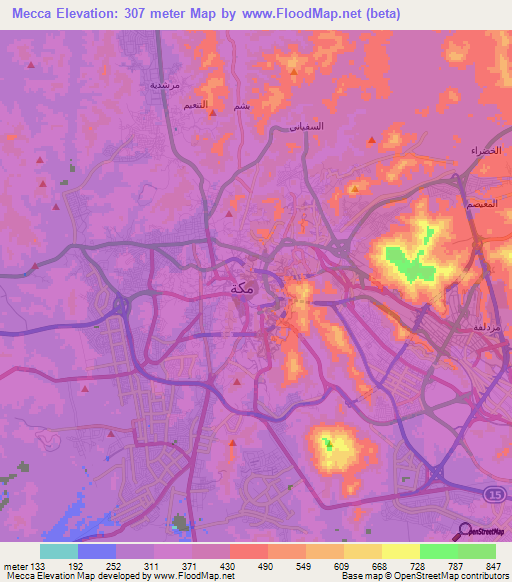 Mecca,Saudi Arabia Elevation Map