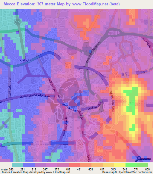 Mecca,Saudi Arabia Elevation Map