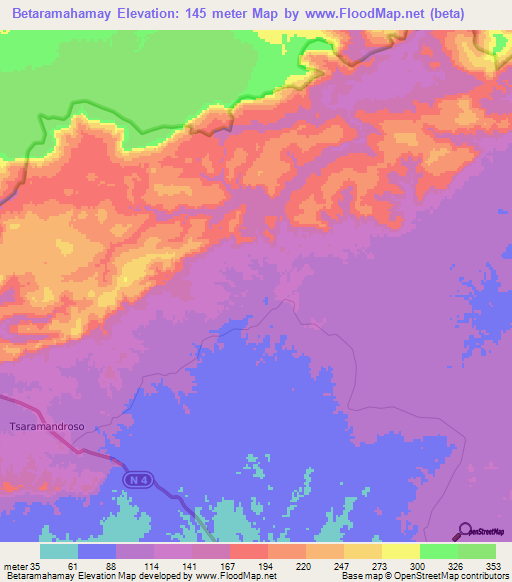 Betaramahamay,Madagascar Elevation Map