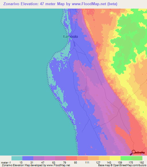 Zonarivo,Madagascar Elevation Map
