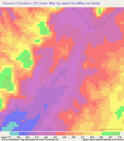 Zionono,Madagascar Elevation Map