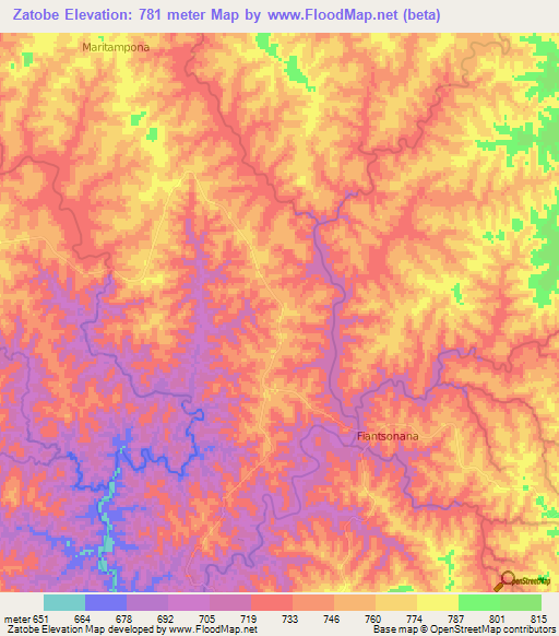 Zatobe,Madagascar Elevation Map