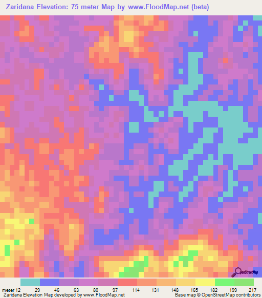 Zaridana,Madagascar Elevation Map