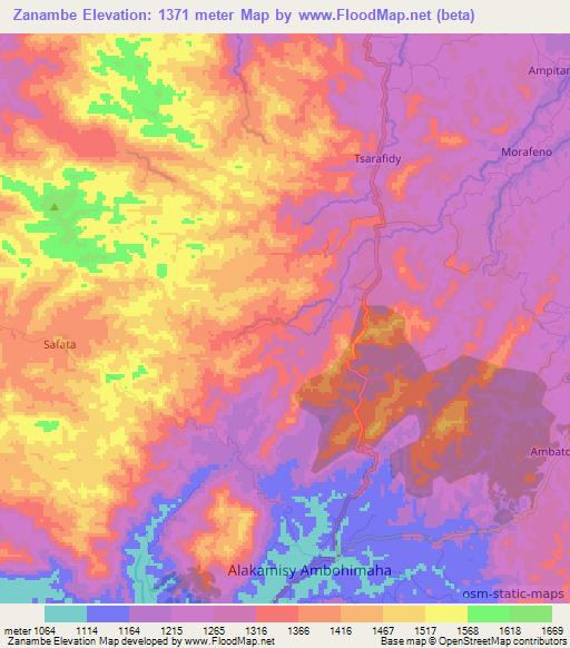 Zanambe,Madagascar Elevation Map