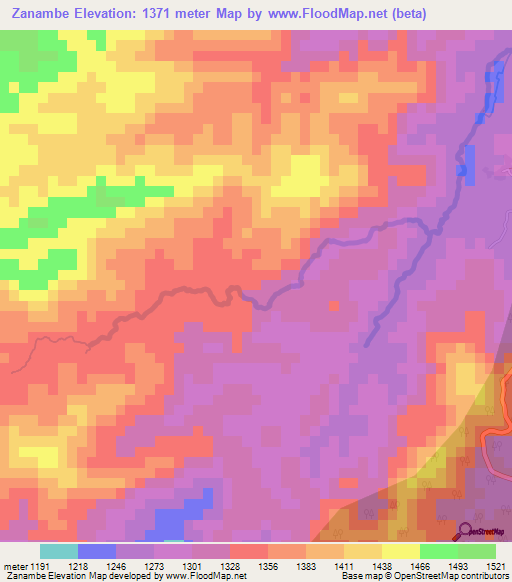 Zanambe,Madagascar Elevation Map