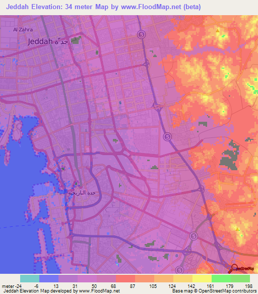 Jeddah,Saudi Arabia Elevation Map