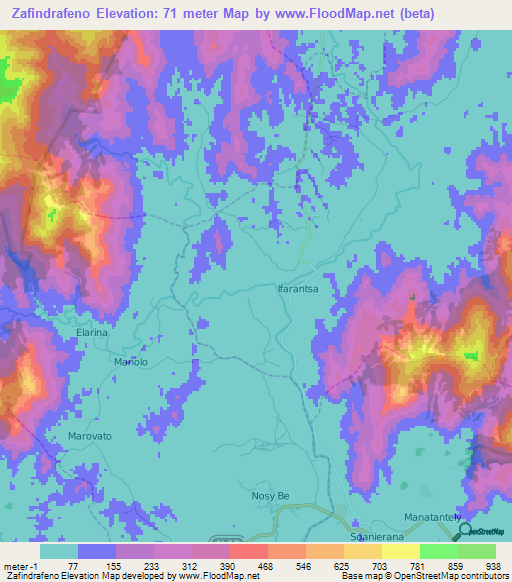 Zafindrafeno,Madagascar Elevation Map