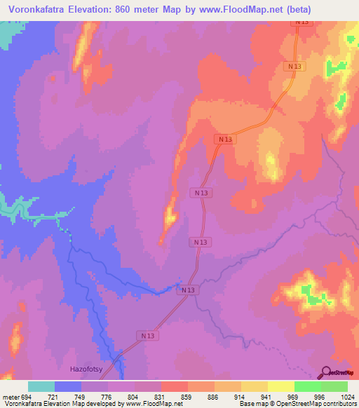 Voronkafatra,Madagascar Elevation Map