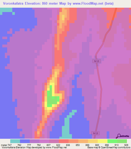 Voronkafatra,Madagascar Elevation Map