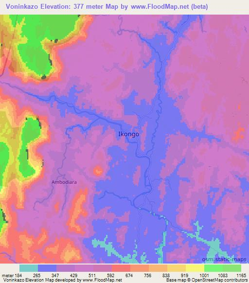 Voninkazo,Madagascar Elevation Map