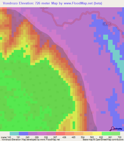 Vondrozo,Madagascar Elevation Map