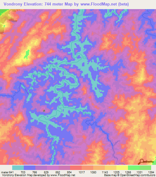 Vondrony,Madagascar Elevation Map