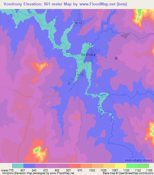 Vondrony,Madagascar Elevation Map