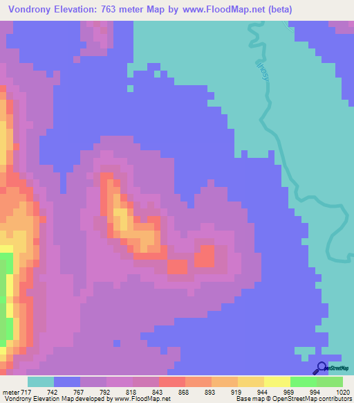 Vondrony,Madagascar Elevation Map
