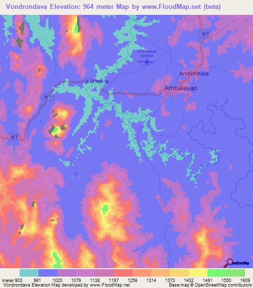 Vondrondava,Madagascar Elevation Map