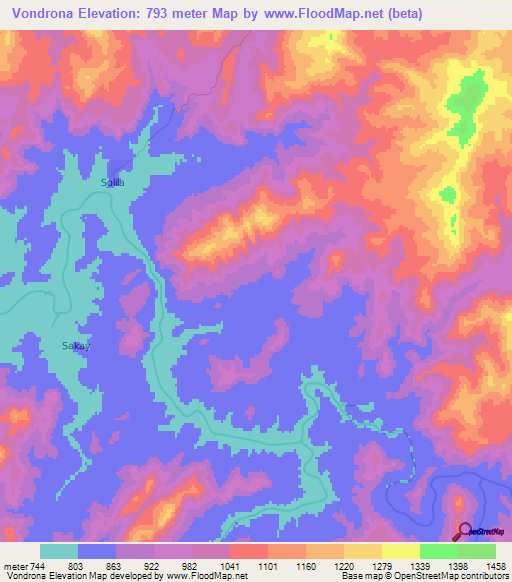 Vondrona,Madagascar Elevation Map