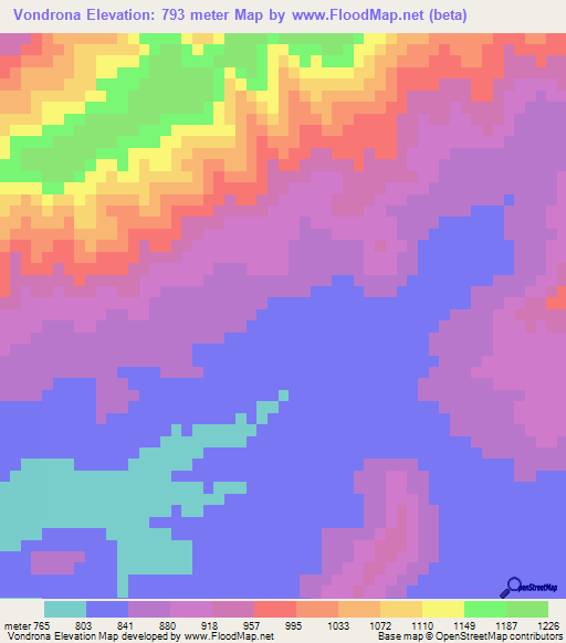 Vondrona,Madagascar Elevation Map