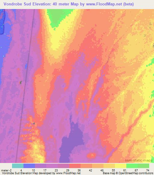 Vondrobe Sud,Madagascar Elevation Map