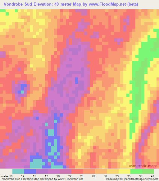 Vondrobe Sud,Madagascar Elevation Map