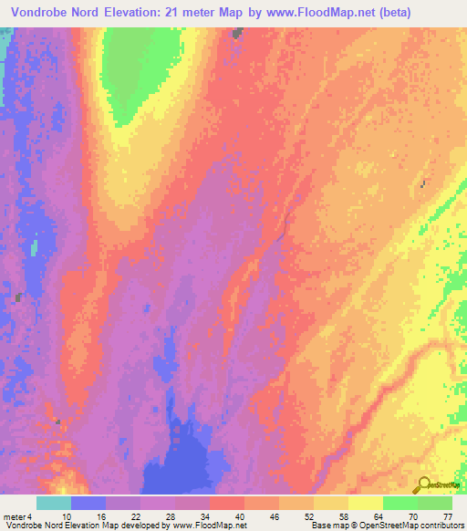 Vondrobe Nord,Madagascar Elevation Map