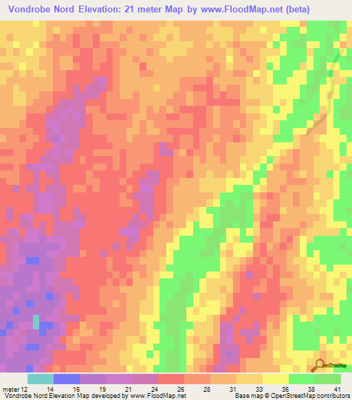 Vondrobe Nord,Madagascar Elevation Map