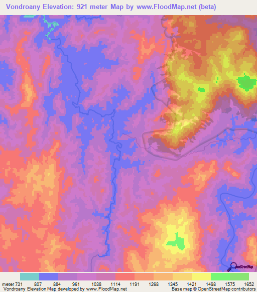 Vondroany,Madagascar Elevation Map