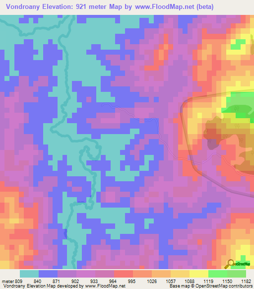Vondroany,Madagascar Elevation Map