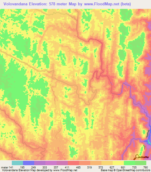Volovandana,Madagascar Elevation Map