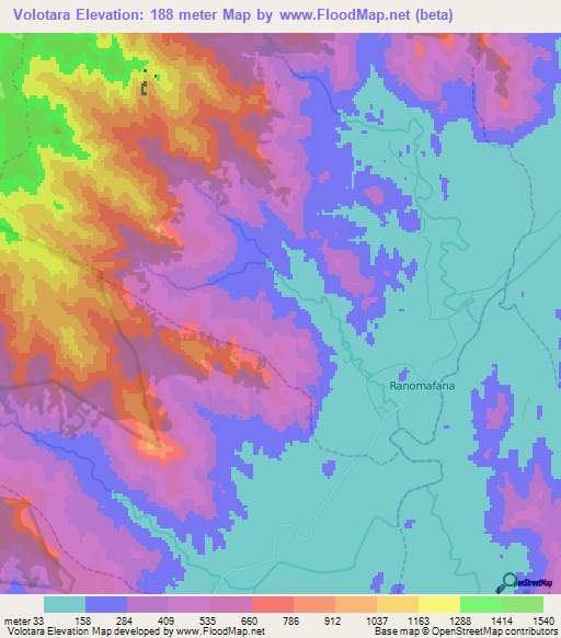 Volotara,Madagascar Elevation Map