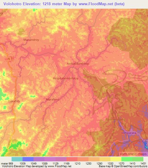 Volohotro,Madagascar Elevation Map