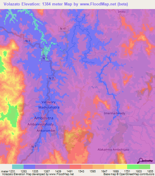 Volazato,Madagascar Elevation Map