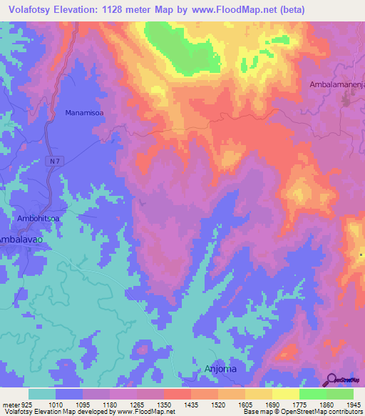 Volafotsy,Madagascar Elevation Map