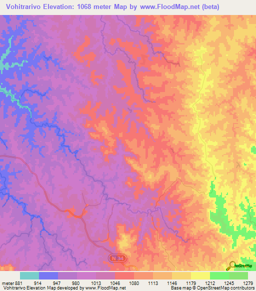 Vohitrarivo,Madagascar Elevation Map