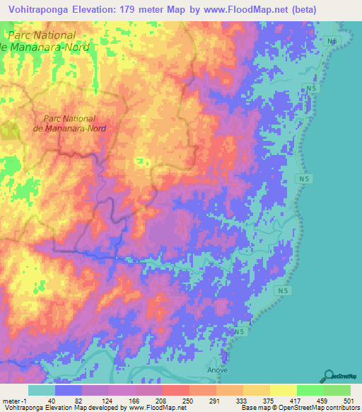 Vohitraponga,Madagascar Elevation Map