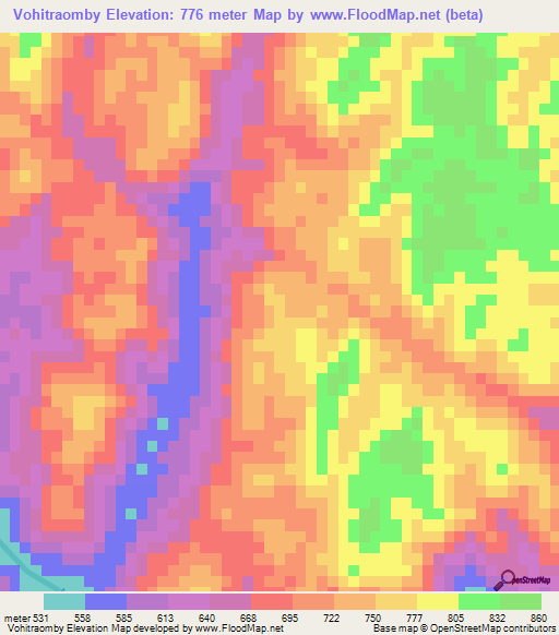 Vohitraomby,Madagascar Elevation Map